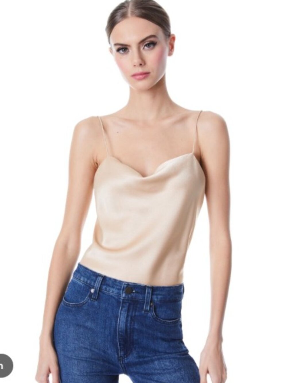 Alice + Olivia Harmon Satin Cowl Neck Camisole Almond Champagne Size L
